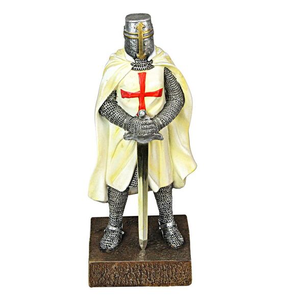 Medieval Templar Knight in Battle Holding Sword Armor Statue - Picture 3 of 9